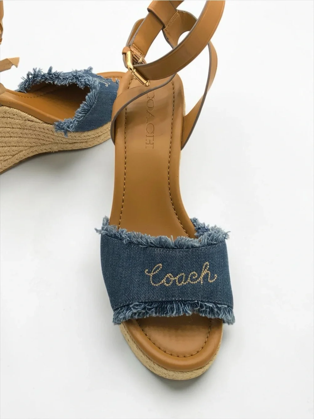 ✨ Coach Katherine Signature Denim Espadrille Wedge Sandals 8.5✨